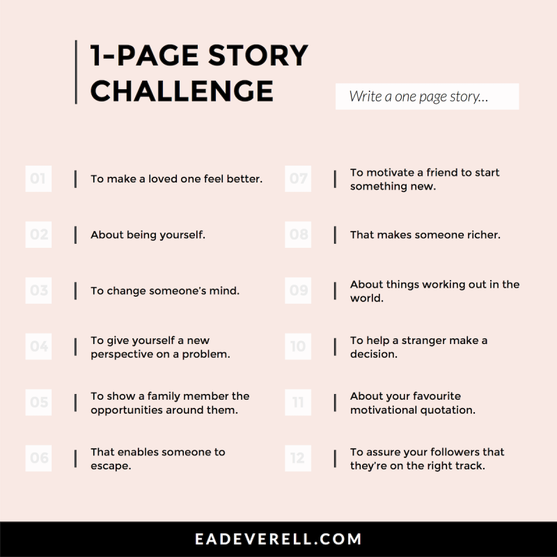 One Page Story Writing Challenge Prompts