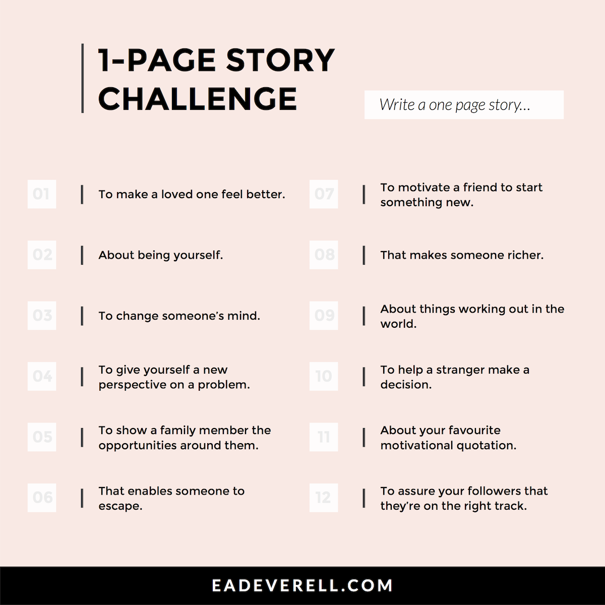 One Page Story Writing Challenge Prompts