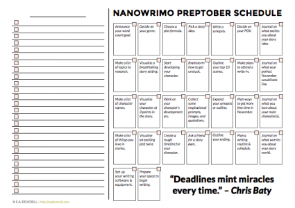 NaNoWriMo Preptober Schedule